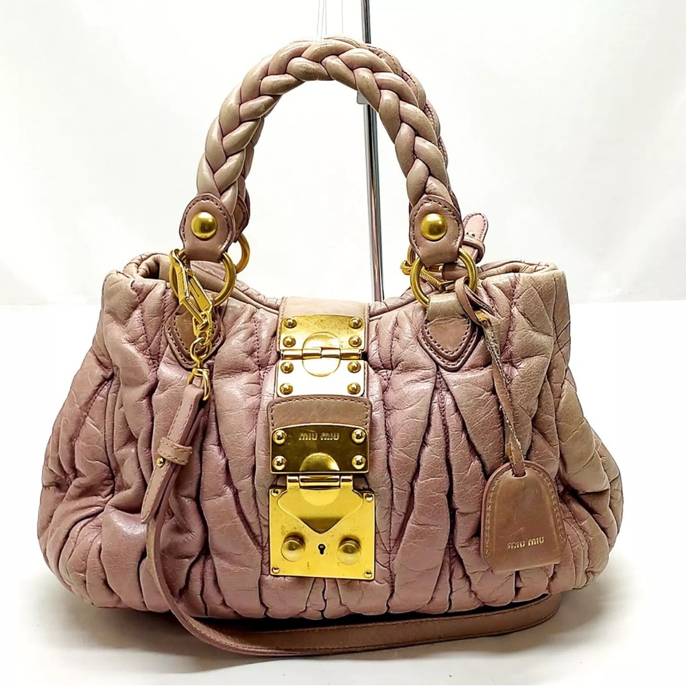 Miu Miu Hand Bag Pink Leather